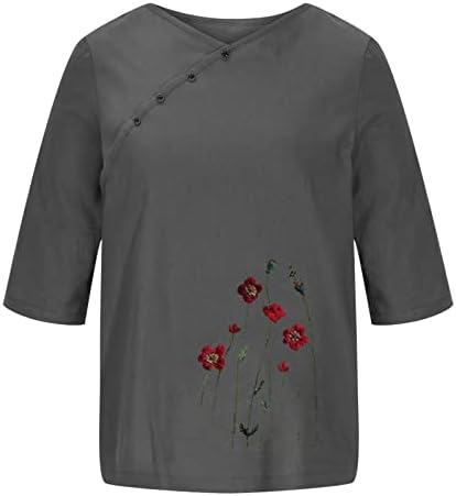 Екипаж вратот Спандекс постелнина блуза за девојки кратки половина ракав цвет графички лабава вклопени обични блузи маици женски жени