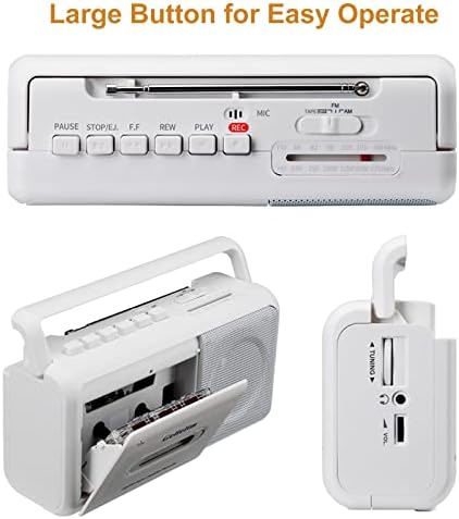 Gelielim Cassette Player Boombox, Portable AM/FM радио стерео, рекордер за плеер со касети со голем звучник и приклучок за слушалки,