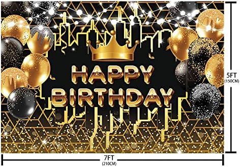 Испрати испрати 7x5ft црно злато среќен роденден позадина за мажи жени сјајни боке -места балони градска круна кралска церемонија
