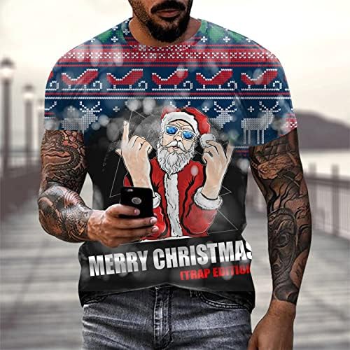 XXBR машки маици Божиќ Дедо Мраз за печатење на кратки ракави за кратки ракави, смешни Божиќни графички новини за забава, костуми за забава