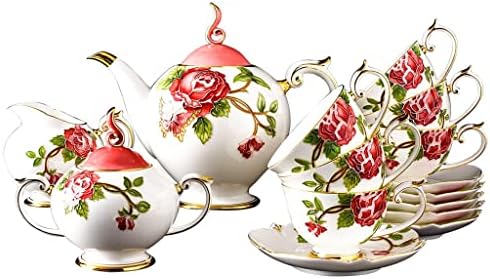 Гретд 15 парчиња сет, цвет врежана порцеланска сад за садови за кафе, чинија за дизајн на круна, сет на палата чаша, гроздобер чај забава