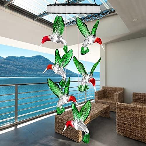 Hummingbird Solar Wind Chimes за надвор, соларни ветрови за ветерни подароци за мама, предводени бои за менување на бои за ветерници, градинарски