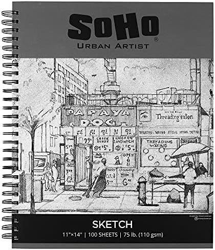 Sketchpad на урбанистички уметници Soho, 100 листови со спирала врзана книга за скици за уметник про и аматери, обоен молив, јаглен и графит