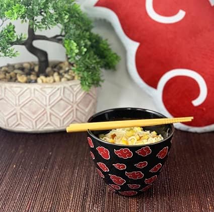 Само фанки Наруто Шипуден Рамен Боул со стапчиња за јадење | Керамичка супа од 16 мл | Одликувајќи се со симбол на облак Акацуки | Аниме стапчиња за јадење | Кујна деко