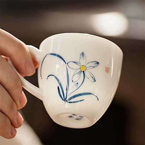 Додона керамичка рака насликана лотос мастер чаша чај со рачка бела порцеланска чаша едноставна кинеска вода кригла канцеларија за пијалоци