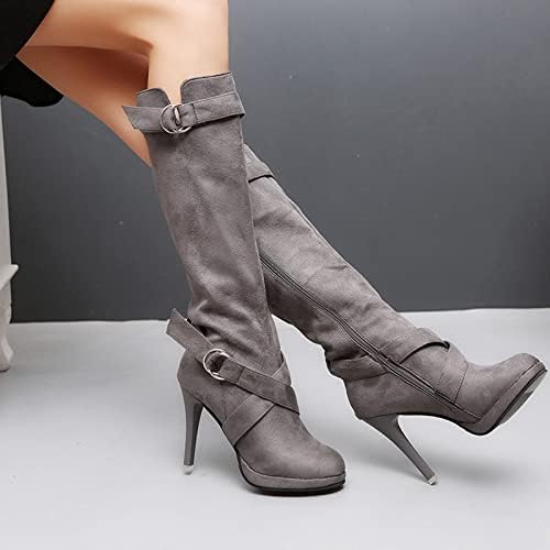 Чизми за жени колена високи потпетици чизми топли чизми кожа ретро за женски чизми колено чевли со средно-калф рамни чизми долги женски