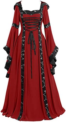 Acrelis плус фустан со големина за жени Свадба гостин Средновековен костум за ракави на пламен, високи облеки на Ноќта на вештерките на Ноќта на вештерките