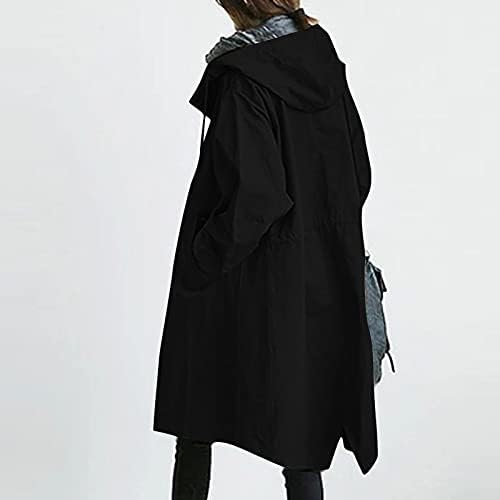 Зимски палта Cotecram за жени плус големина обична долга рововна палто мода качулка за ветерници за надворешни работи со џебови со џебови