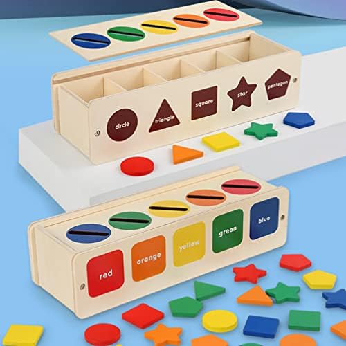 Играчки за Новороденчиња 1 Поставете Играчка За Сортирање Боја Во Дрвена Форма Со Кутија За Складирање Геометриски Блокови Препознавање