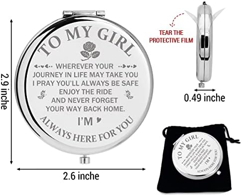 Lruiomve Девојка Подарок Од Мама Тато, Инспиративни Sliver Врежани Патување Шминка Огледало, Компактен Џеб Козметички Огледало За Девојка