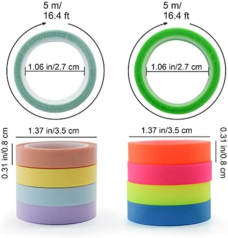 Вана 10 Ролни Хајлајтер Лента Неонски И Налепница Во Боја На Моранди Отстранливи Налепници За Обележување За Музички Резултати, 16 стапки