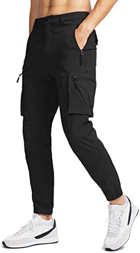 Машки пешачки панталони за пешачење со 7 џебови со 7 џебови, тенок вклопена работа, патувајте голф товар панталони за мажи за мажи