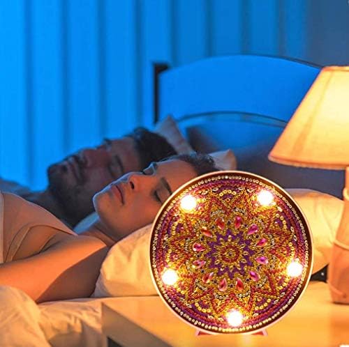 Дијамантско сликарство мандала ламба со LED светла DIY специјална форма со целосна вежба кристална дијамантска цртање лежалка за домашна