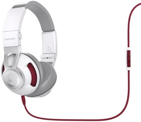 JBL Synchros S300 премиум стерео слушалки со јаболко со 3-копчиња далечински, бело/црвено