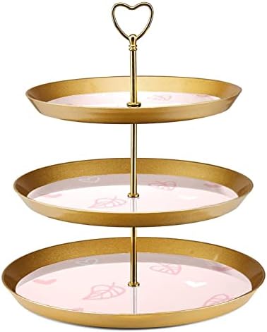 3 нивоа десерт штанд со кекс овошна чинија пластична служба на држач за приказ за свадба роденден за бебиња туш чај украси, розови
