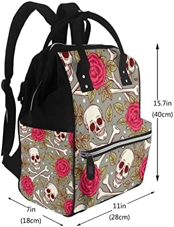 Череп и рози мумички ранец пелена торбички торби рамената на рамо рамената торба голем капацитет за нега на бебиња