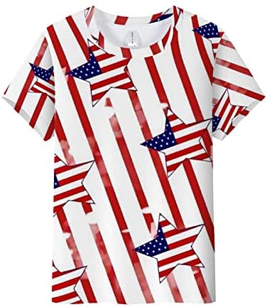 Американска кошула со знаме за жени, женски маици на 4 -ти јули Патриотски краток ракав САД Туника летни starsвезди ленти блузи врвови