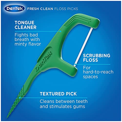Чистач на јазикот на Дентек, 2 пакувања со свежо чист чист од чист конец, за дополнителни тесни заби, 75 брои, 3 пакувања
