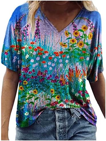 Жени со преголеми кошули 2023 година, тинејџерски девојки Пеперутка печатена пулвер ладна рамо врвови екипаж на екипаж бистични маички