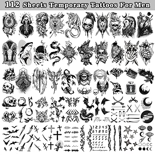 Церлаза 112 Листови Прилагодени Привремени Тетоважи За Мажи, Привремени Тетоважи Возрасни Мали Лажни Тетоважи За Вратот Рака Прст, Татуајес Темпорали