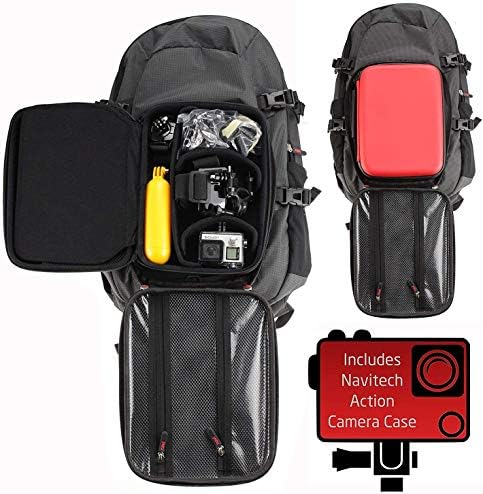 Ранец на ранец на камера на Navitech Action Camera и Црвена складирање со интегрирана лента за градите-компатибилен со ACHO MUVI KX-1 NPNG 4K
