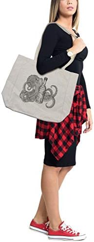 Торба за купување торба за октопод, монохроматска слика на морско животно, кое држи шише рум, еколошка торба за еднократна употреба за плажа