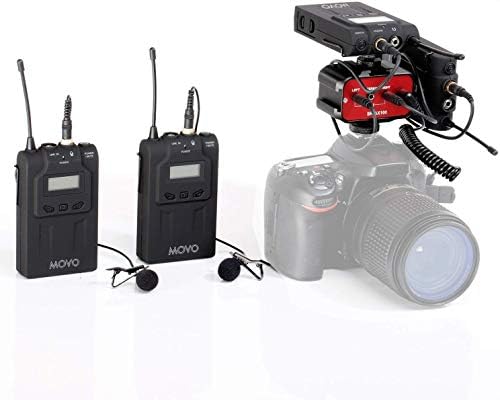 Movo Dual Wireless UHF Lavalier Microphone пакет со 2 предаватели, 2 приемници и аудио миксер за DSLR камери