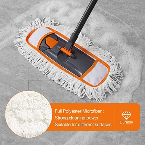 Чиста прашина од прашина за чистење на подот со различни влошки за микрофибер за печење и долга рачка со долга 55 ”, мултифункционална микрофибер -липа за тврдо дрво