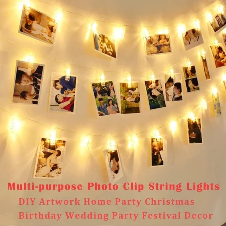 50 LED фото клипови Стринг светла/држач, фотографии со фотографии со батерија со фотографии