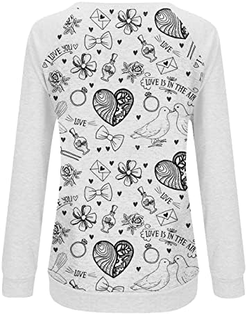 Oplxuo женски loveубов срце раглани маици обични долги ракави екипаж на екипажот на вineубените графички џемпери трендовски