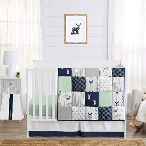 Слатка Jојо Дизајнс морнарица сина шумска елен момче бебе креветче за постелнина за бекажа за расадник за новороденчиња, вграден лист, здолниште, магацин за пелена