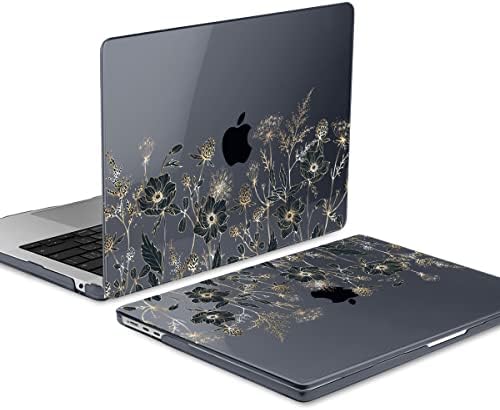 Случај Meegoodo за MacBook Pro 16 Inch Case 2023 2022 2021 NEW A2780 A2485 M2 M1 Pro/Max Chip, лаптоп тврди школки со насловната страница на веб -камерата и адаптерот за TrackPad и типот Ц, златни цвеќиња и б