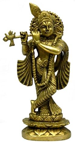 Bharat haat чист месинг метал бог Кришна статуа во фино завршување и декоративна уметност BH03882