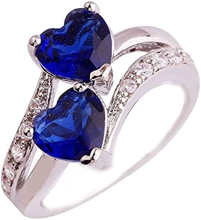 925 сребрено злато круг исечете кубна цирконија сино двојно срце, loveубов ветувачки ветувачки накит за нејзината девојка сопруга жени