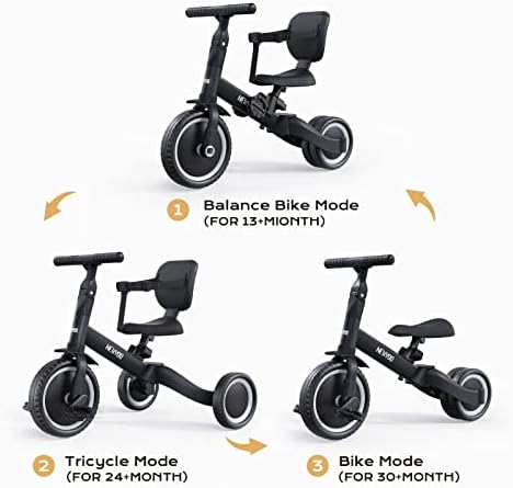 њујо Дете Велосипед, Дете Трицикл за 1-3 Години, 3 во 1 Рамнотежа Велосипед, Трик со Сигурносен Појас &засилувач; Потпирач за