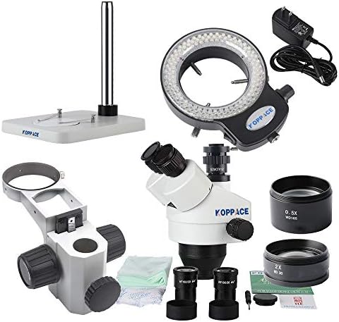 Koppace 3,5x-90x, тринокуларен стерео микроскоп, 144 LED RING RING, интерфејс 1/2 CTV камера, микроскоп за поправка на мобилни телефони, вклучува леќи од 0,5x и 2.0x Barlow