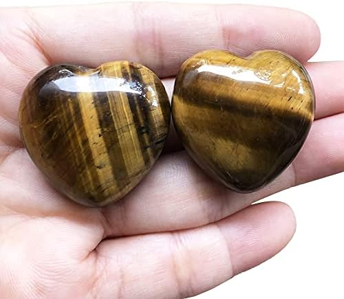 Hslutiee 1,18 Исцелување кристално срце Палм камен, рачно издлабени подуени loveубовни срца џеб, загрижени камења чакра реики балансирање на 2 парчиња, камен на тигар на ти?