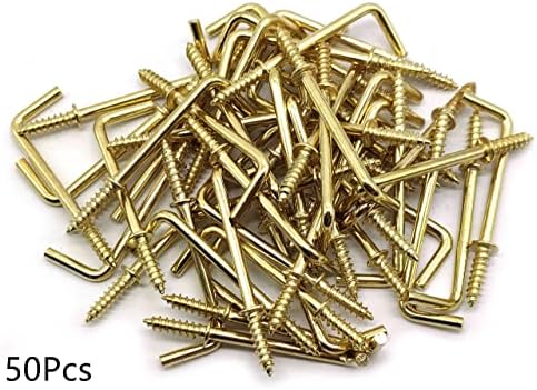 1-1/2 Бакар позлатени метални куки со десен агол, шрафчиња за завртки за само-прицврстување, куки за завртки со завртки од 7 облик на завртки
