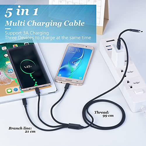 Арсиперд мулти -кабел за полнење 2pack 4ft 5 во 1 USB A/C до телефон USB C Micro USB конектор 3A плетенка за брзо полнење на кабелот за брзо