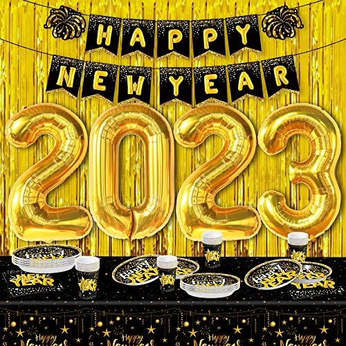 Огромна, Новогодишна Забава Обезбедува 2023 Година-Пакет од 111, Среќна Новогодишна Покривка за Маса - 108х54 Инчи | Сјај Среќна Новогодишна