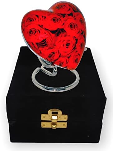 Аканкша Уметност Класичен Облик На Срце Спомен Урна За Човечка Пепел - Со Кутија И Штанд-Прекрасна Црвена Роза висока 7 см