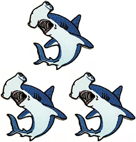 Kleenplus 3 парчиња. Хамерхед ајкула закрпи налепница риба подводни животински цртан филм везење железо на ткаенина Апликација DIY шиење занает занаетчиски декоративен
