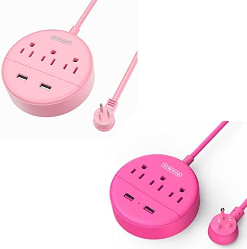 Розова лента за напојување со USB, кабел за продолжување на рамен приклучок NtonPower 5ft, станица за полнење на десктоп за ноќна