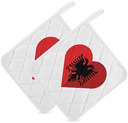 Албанија со рамно срце со знаме на тенџере, држачи за тенџере за отпорни на кујна топлина, топли влошки за печење за готвење