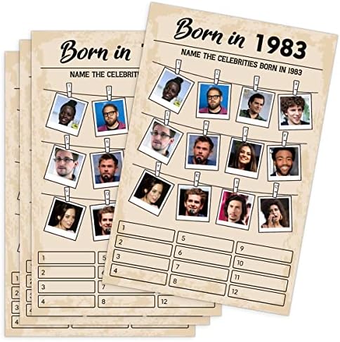 40 -ти игри за роденденски забави, родени игри во 1983 година, резерви за роденденска забава за возрасни, пакет од 30 картички