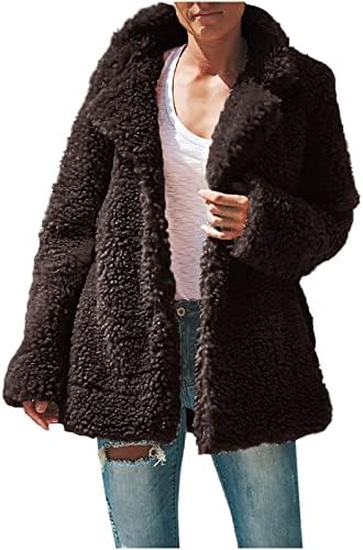 Плус големина женски 2022 моден зимски палто со долг ракав лапел кардиган факс стрижење бушава преголема јакни за шахти