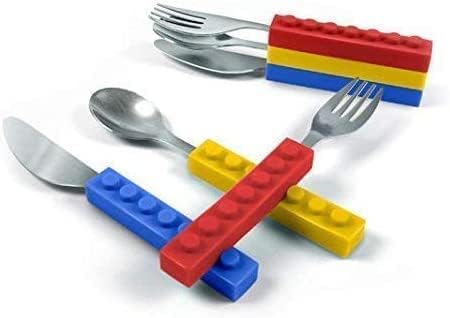 Прибор за мали деца и играчки од тули - сет од 3 блокади за блокирање на деца сребрени производи - Дете за вилушка и лажица сет со нож за деца за деца - не -BPA деца за јад?