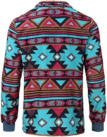 Мажи џемпер руно мода, со копчиња за џебови Ацтеки забавни џемпери поштетни џемпери со џемпери со вратот за мажи за мажи зима