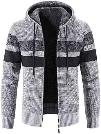 Ubst кардиган џемпер за мажи, зимска боја блок крпеница топло плетено јакна патент случајно тенок фит -качулка скокач палто