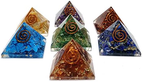 Sawcart сет од 7 парчиња седум чакра оргони пирамида на природен кристал мултистон за лекување на реики, духовна медитација на јога, генератор